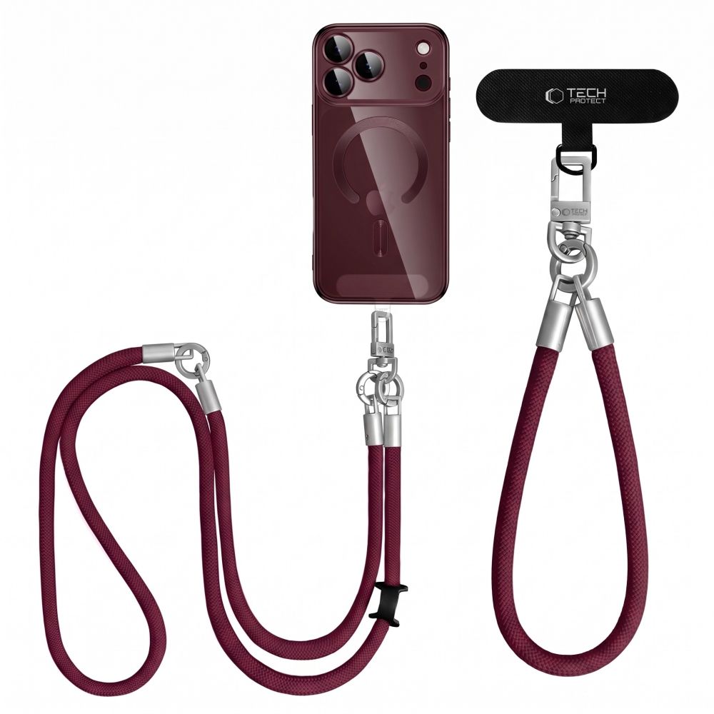 Telefono dirželių rinkinys Tech-Protect C10S Rope Crossbody & Wrist, bordo / titano spalvos -- Uncategorized