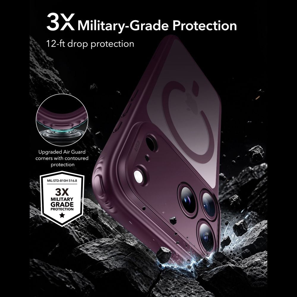 Dėklas ESR Classic Hybrid MagSafe iPhone 17 Pro / 18 Pro, matinis tamsiai bordo -- iPhone 17 Pro, iPhone 18 Pro