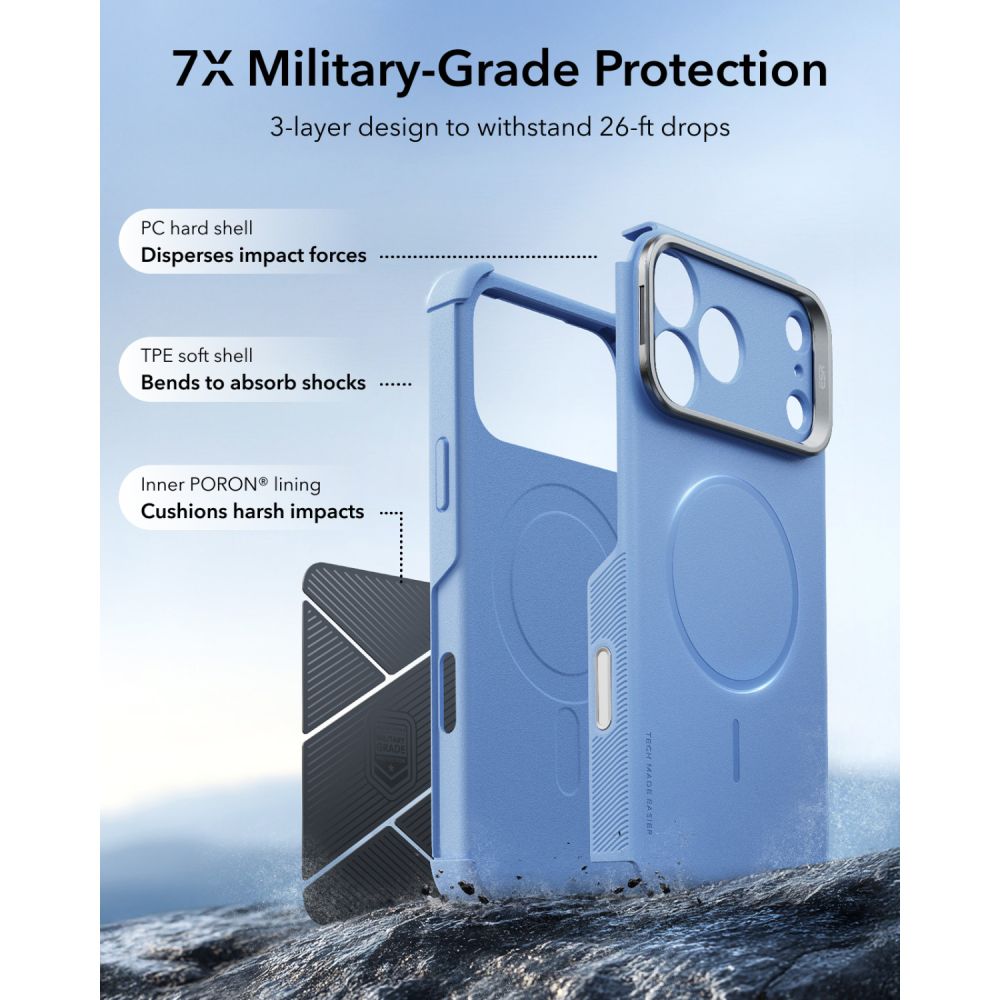 Dėklas ESR Cyber Tough Kickstand MagSafe iPhone 17 Pro / 18 Pro, šviesiai mėlynas -- iPhone 17 Pro, iPhone 18 Pro