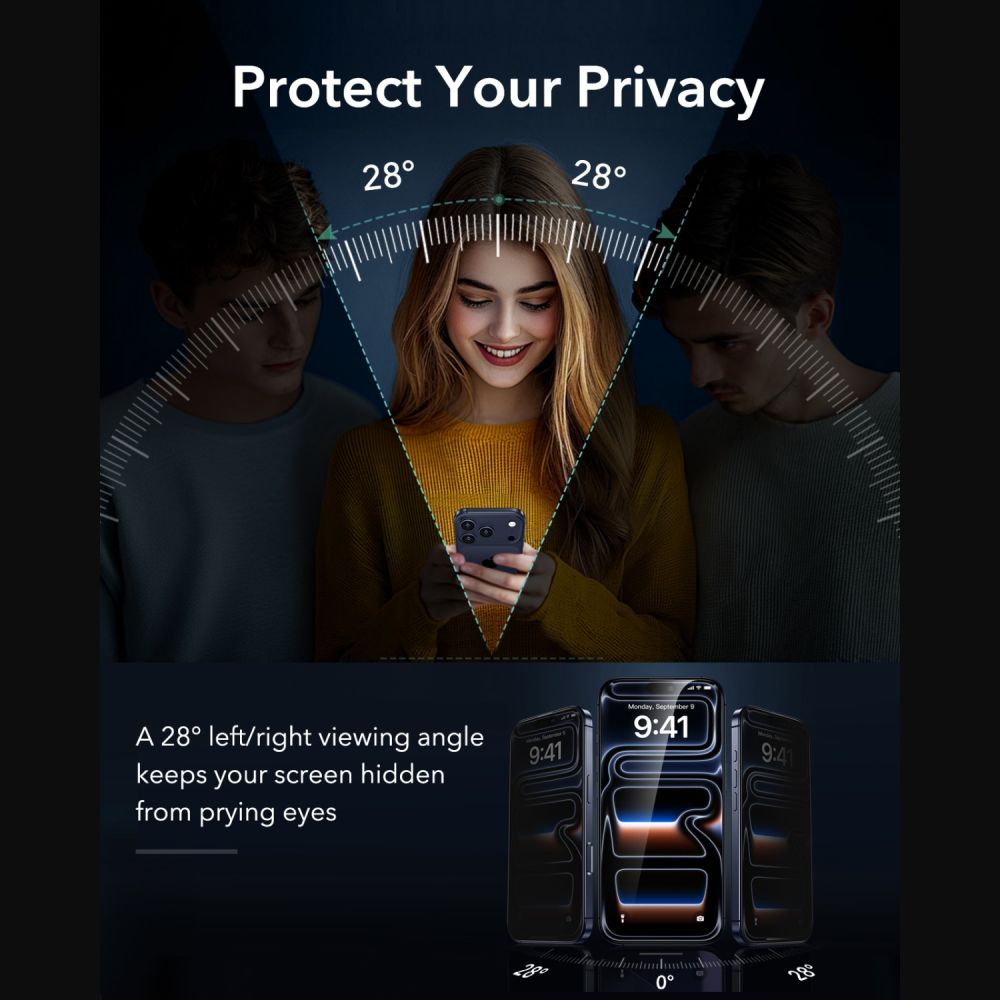 Apsauginis privatumo stiklas ESR UltraFit Armorite, 2 vnt., iPhone 18 Pro -- iPhone 18 Pro