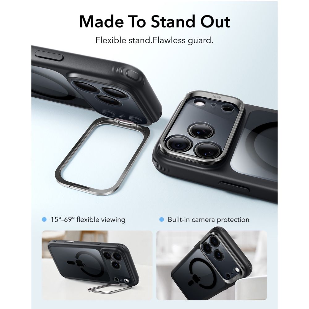 Dėklas ESR Classic Hybrid Kickstand MagSafe iPhone 17 Pro / 18 Pro, skaidrus/juodas -- iPhone 17 Pro, iPhone 18 Pro