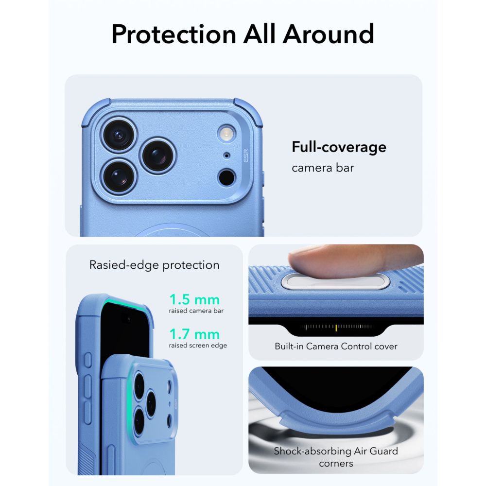 Dėklas ESR Cyber Tough MagSafe iPhone 17 Pro Max / 18 Pro Max, šviesiai mėlynas -- iPhone 17 Pro Max, iPhone 18 Pro Max
