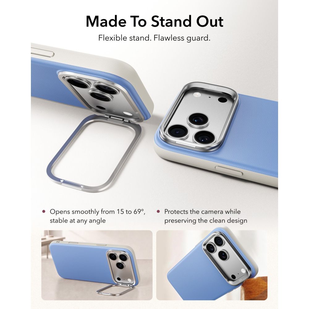 Dėklas ESR Leather Kickstand MagSafe iPhone 17 Pro / 18 Pro, šviesiai mėlynas -- iPhone 17 Pro, iPhone 18 Pro