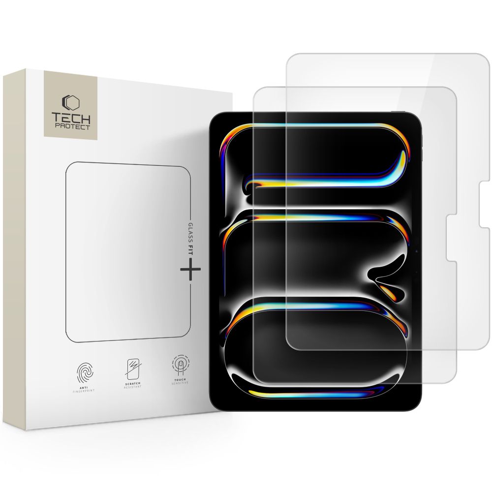 Apsauginis stiklas Tech-Protect Glass Fit+ iPad Pro 11 (5/6 kartos, 2024-2025), 2 vnt., skaidrus -- iPad Pro 11