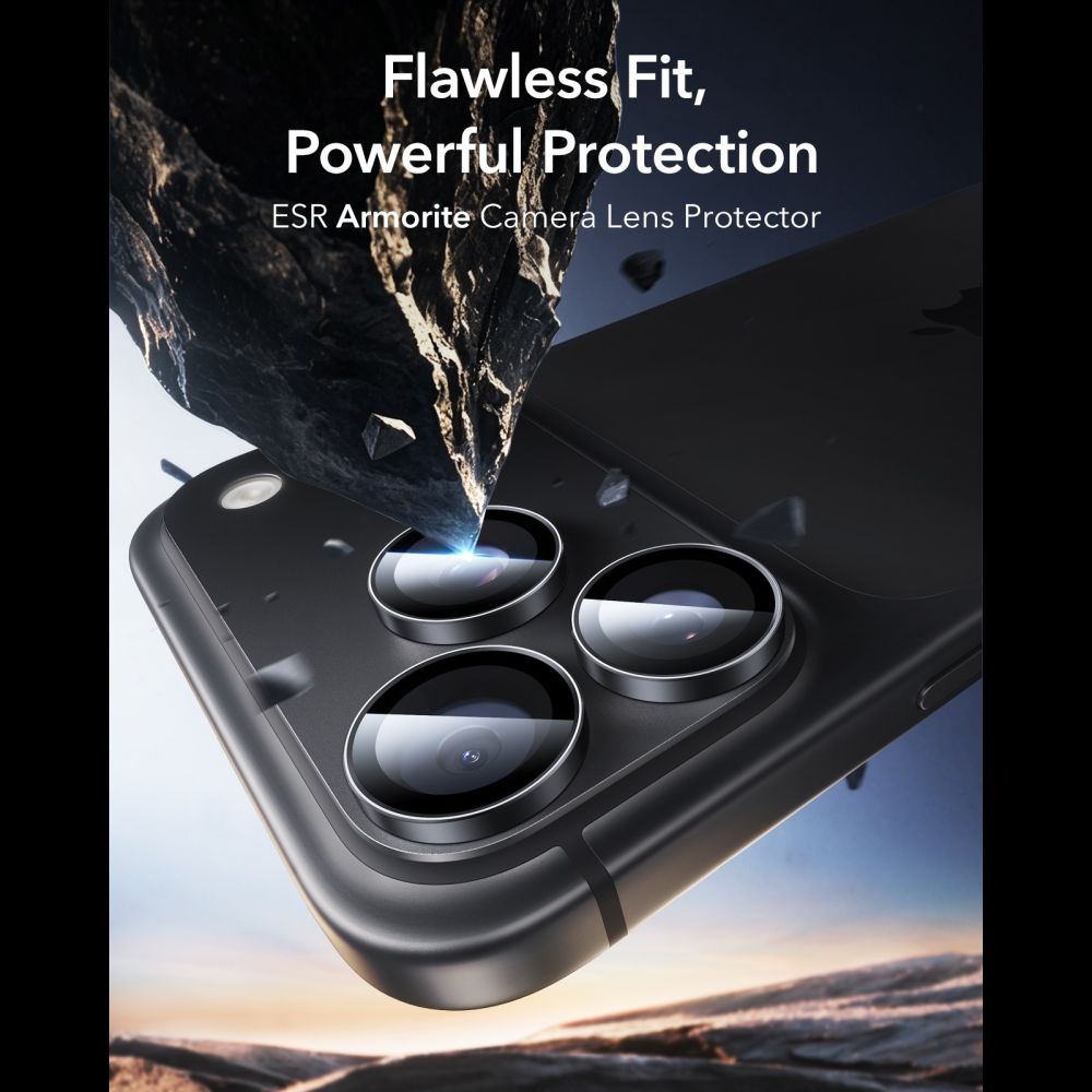 Kameros apsauginis stiklas ESR Armorite Camera Protector iPhone 18 Pro / 18 Pro Max, 2 vnt., juodas -- iPhone 18 Pro,...
