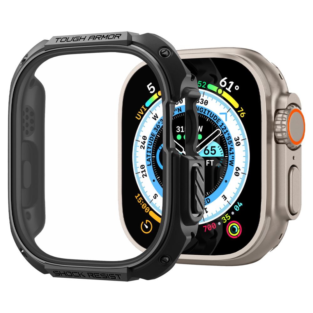 Dėklas Spigen Tough Armor Apple Watch Ultra 1 / 2 (49 mm), juodas -- Apple Watch Ultra (49 mm), Apple Watch Ultra 2 (49 mm)