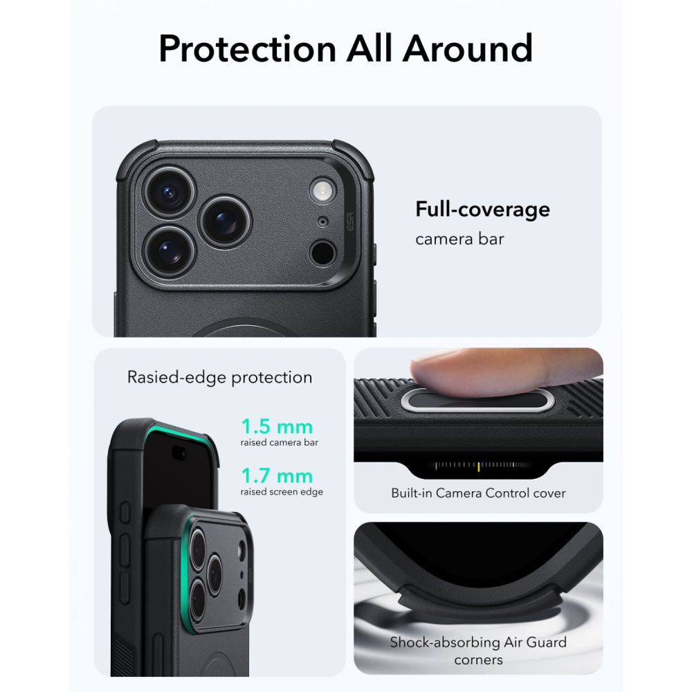 Dėklas ESR Cyber Tough MagSafe iPhone 17 Pro Max / 18 Pro Max, juodas -- iPhone 17 Pro Max, iPhone 18 Pro Max