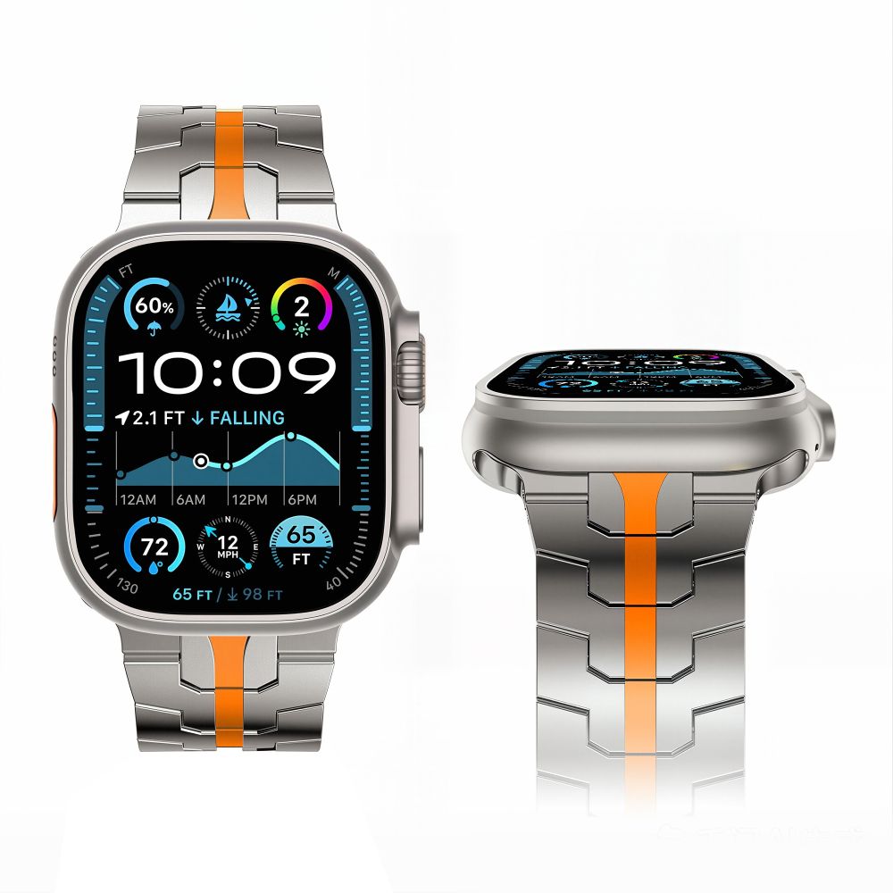 Dirželis Tech-Protect Stainless Apple Watch 8 / 9 / 10 / 11 / 12 / SE / Ultra (44 / 45 / 46 / 49 mm), Titanium / Orange...