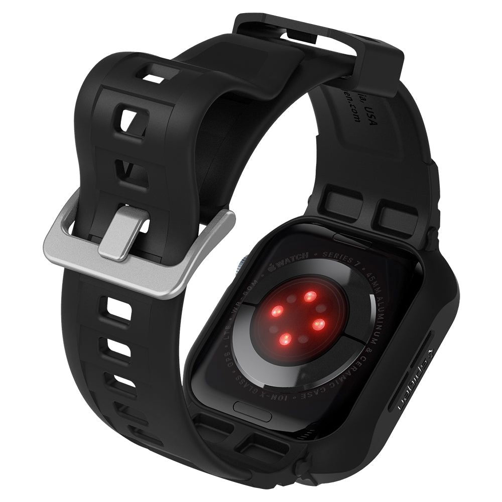 Spigen Rugged Armor Pro dėklas su dirželiu Apple Watch 44/45 mm – juodas
