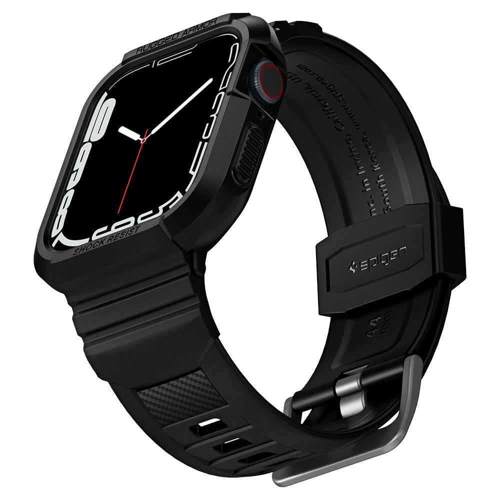 Spigen Rugged Armor Pro dėklas su dirželiu Apple Watch 44/45 mm – juodas