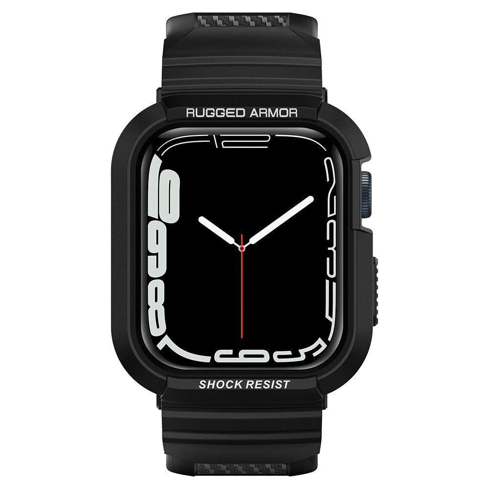 Spigen Rugged Armor Pro dėklas su dirželiu Apple Watch 44/45 mm – juodas