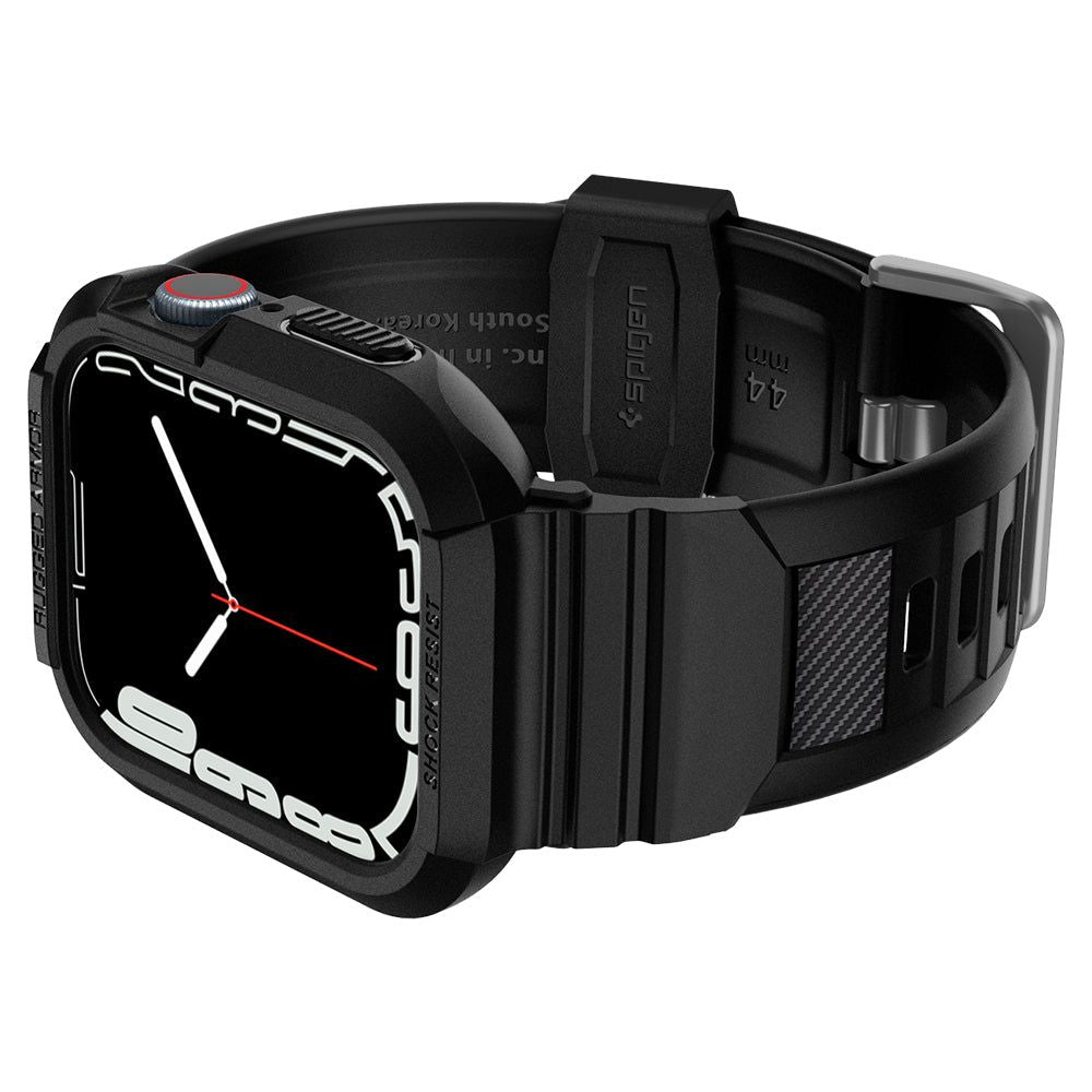 Spigen Rugged Armor Pro dėklas su dirželiu Apple Watch 44/45 mm – juodas