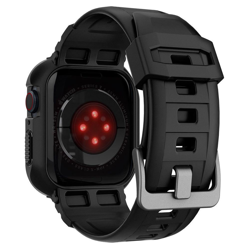 Spigen Rugged Armor Pro dėklas su dirželiu Apple Watch 44/45 mm – juodas