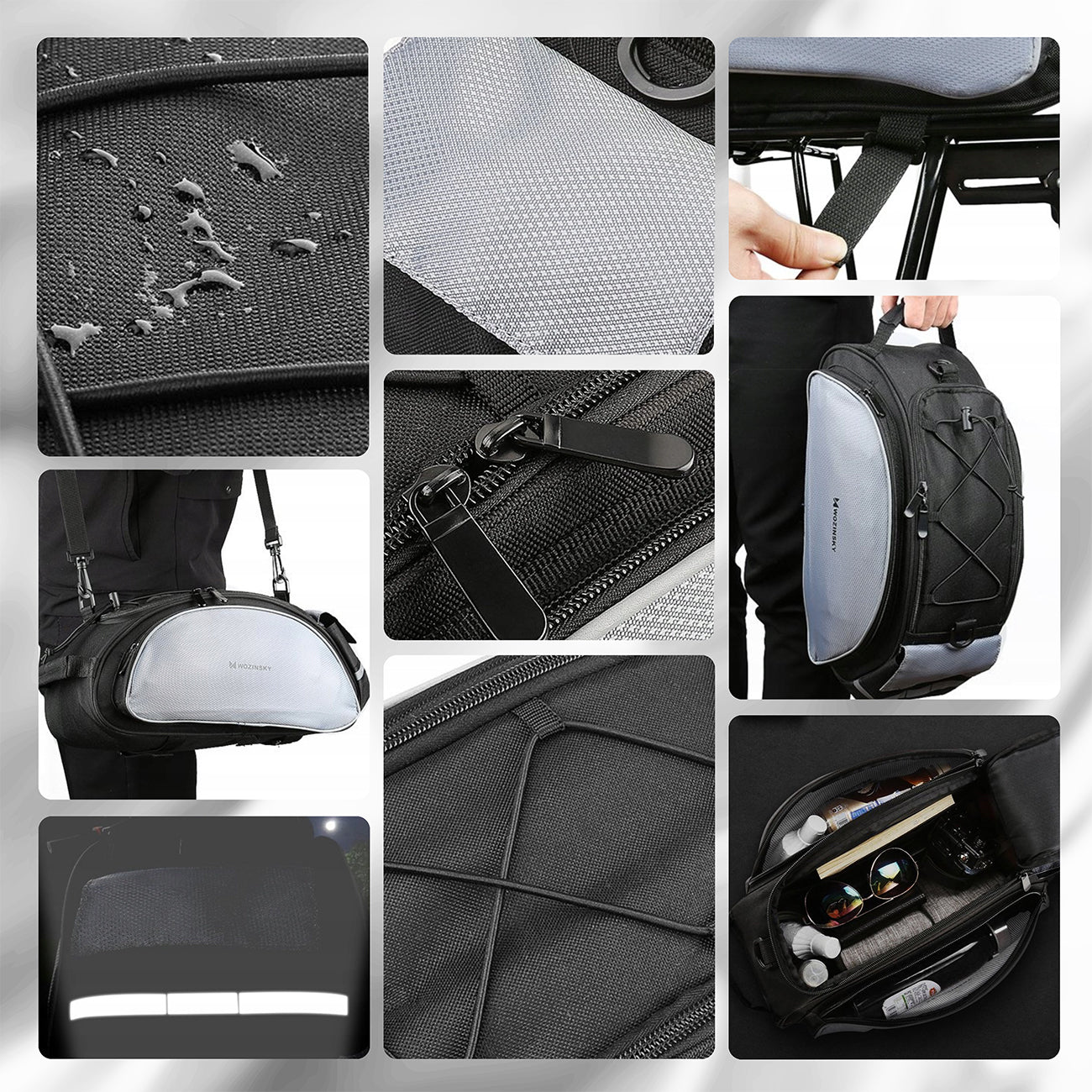Wozinsky 13L dviračio šoninis krepšys su diržu - juoda (WBB1BK) -- Bicycle Bags