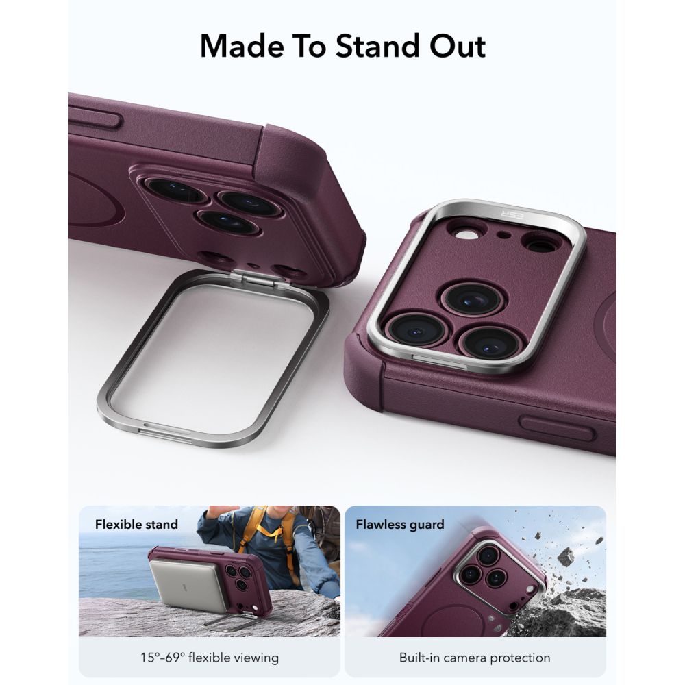 Dėklas ESR Cyber Tough Kickstand MagSafe iPhone 17 Pro Max / 18 Pro Max, bordo -- iPhone 17 Pro Max, iPhone 18 Pro Max