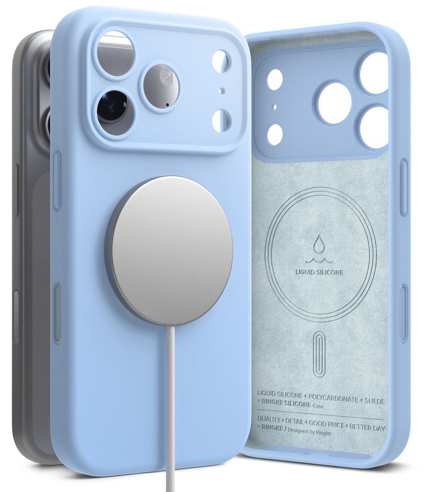 Dėklas Ringke Silicone Magnetic MagSafe iPhone 17 Pro / 18 Pro, šviesiai mėlynas -- iPhone 17 Pro, iPhone 18 Pro