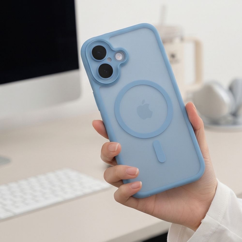 Dėklas Tech-Protect MagPeak MagSafe CC iPhone 17, Matte Mist Blue (matinis mėlynas) -- iPhone 17