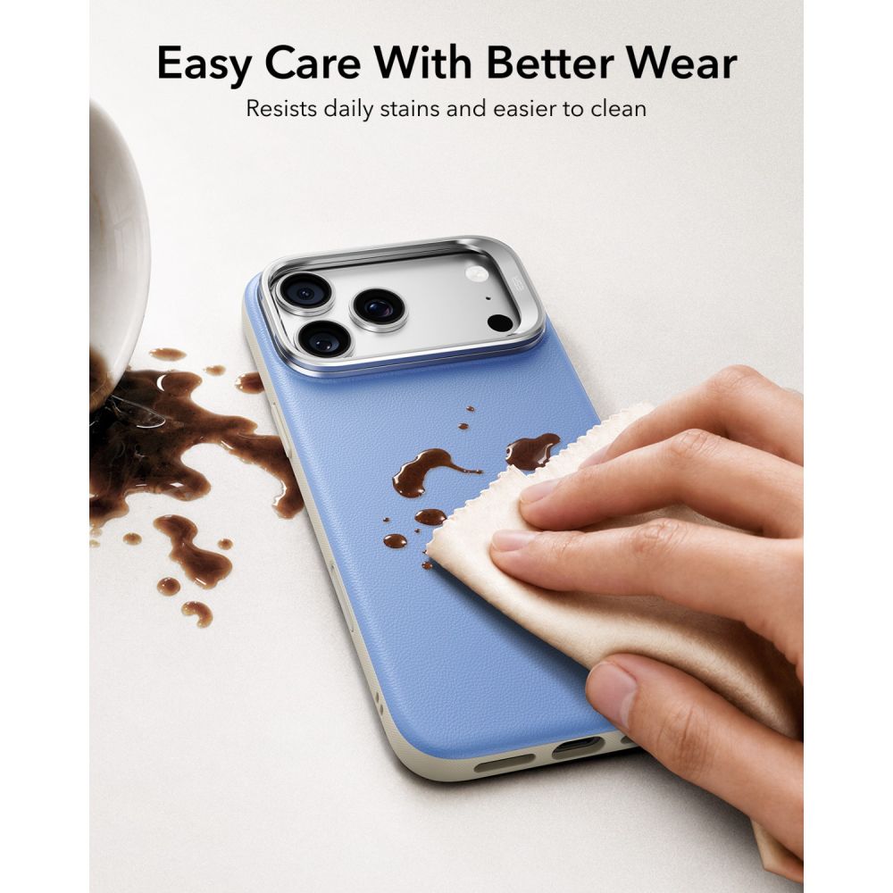 Dėklas ESR Leather Kickstand MagSafe iPhone 17 Pro / 18 Pro, šviesiai mėlynas -- iPhone 17 Pro, iPhone 18 Pro