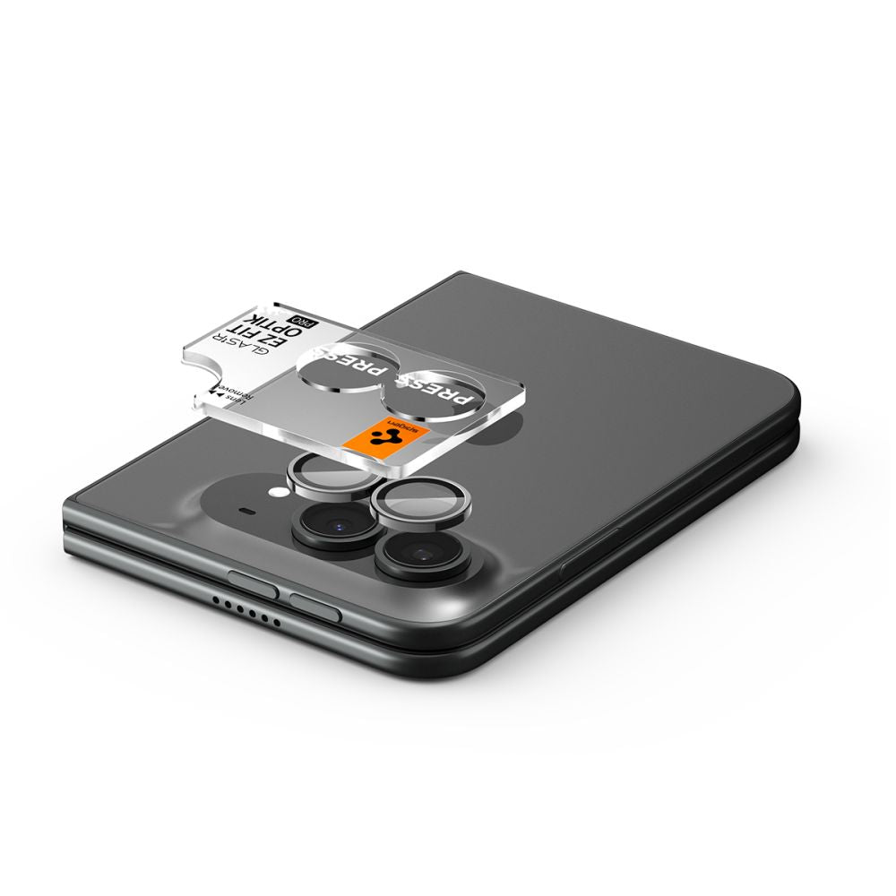 Kameros apsauginis stiklas Spigen Optik Pro Glas.tR EZ Fit iPhone Duo, 2 vnt., baltas -- iPhone Duo