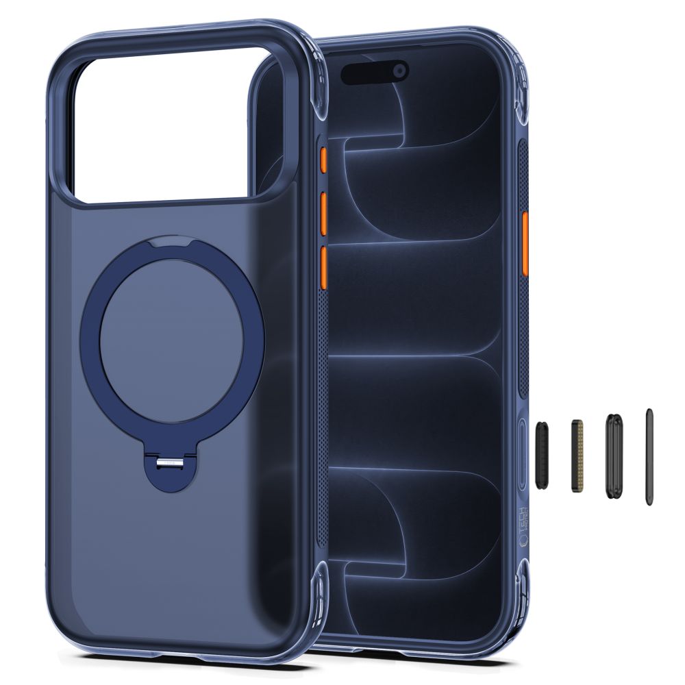 Dėklas Tech-Protect MagAir Stand MagSafe CC iPhone 17 Pro / 18 Pro, matinis tamsiai mėlynas -- iPhone 17 Pro, iPhone 18 Pro