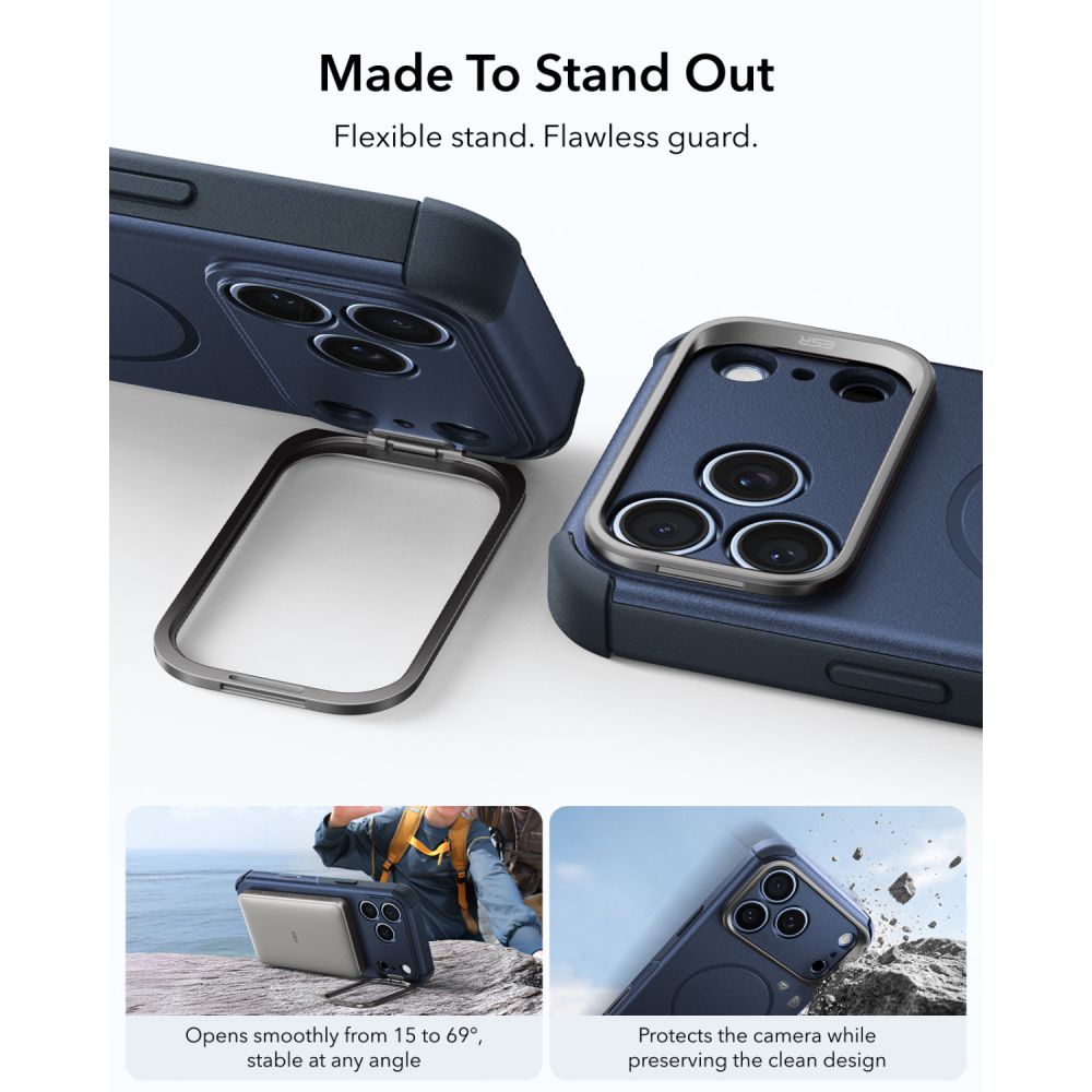 Dėklas ESR Cyber Tough Kickstand MagSafe iPhone 17 Pro / 18 Pro, mėlynas -- iPhone 17 Pro, iPhone 18 Pro