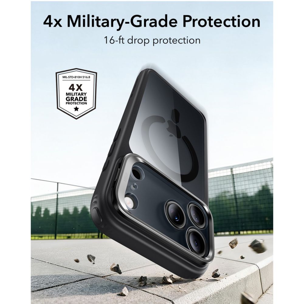 Dėklas ESR Classic Hybrid Kickstand MagSafe iPhone 17 Pro / 18 Pro, skaidrus/juodas -- iPhone 17 Pro, iPhone 18 Pro