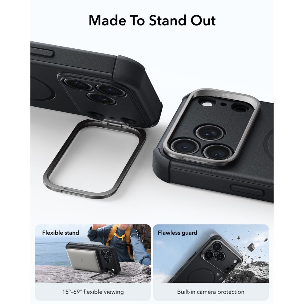 Dėklas ESR Cyber Tough Kickstand MagSafe iPhone 17 Pro / 18 Pro, juodas -- iPhone 17 Pro, iPhone 18 Pro