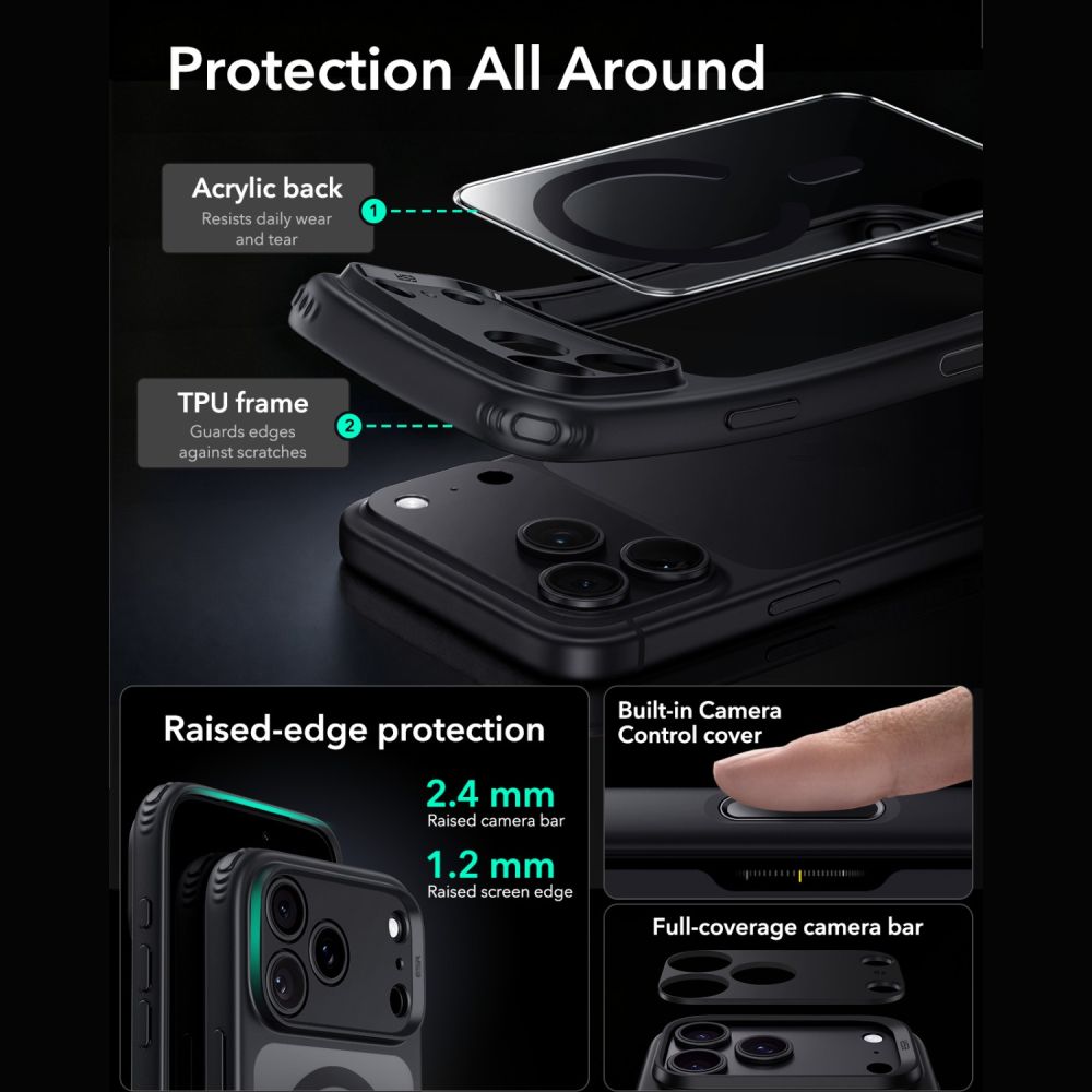 Dėklas ESR Classic Hybrid MagSafe iPhone 17 Pro / 18 Pro, skaidrus/juodas -- iPhone 17 Pro, iPhone 18 Pro