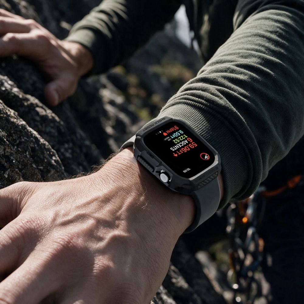 Dėklas Spigen Rugged Armor Apple Watch 12 (42 mm), matinis juodas -- Apple Watch 12 (42 mm)
