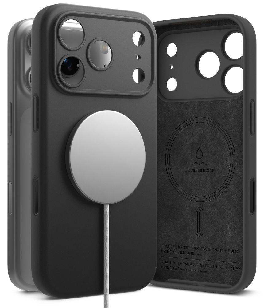 Dėklas Ringke Silicone Magnetic MagSafe iPhone 17 Pro Max / 18 Pro Max, juodas -- iPhone 17 Pro Max, iPhone 18 Pro Max