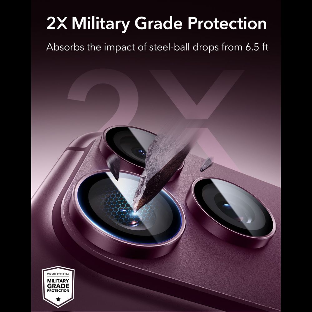 Kameros apsauginis stiklas ESR Armorite iPhone 18 Pro / 18 Pro Max, tamsiai bordinis -- iPhone 18 Pro, iPhone 18 Pro Max