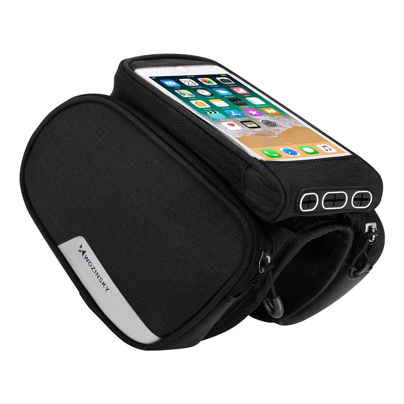 Wozinsky rėmo dviračio krepšys + nuo­trau­kia­mas telefono apvalkalas iki 6,5 "1,5 l juodas (WBB7BK) -- Bicycle Bags