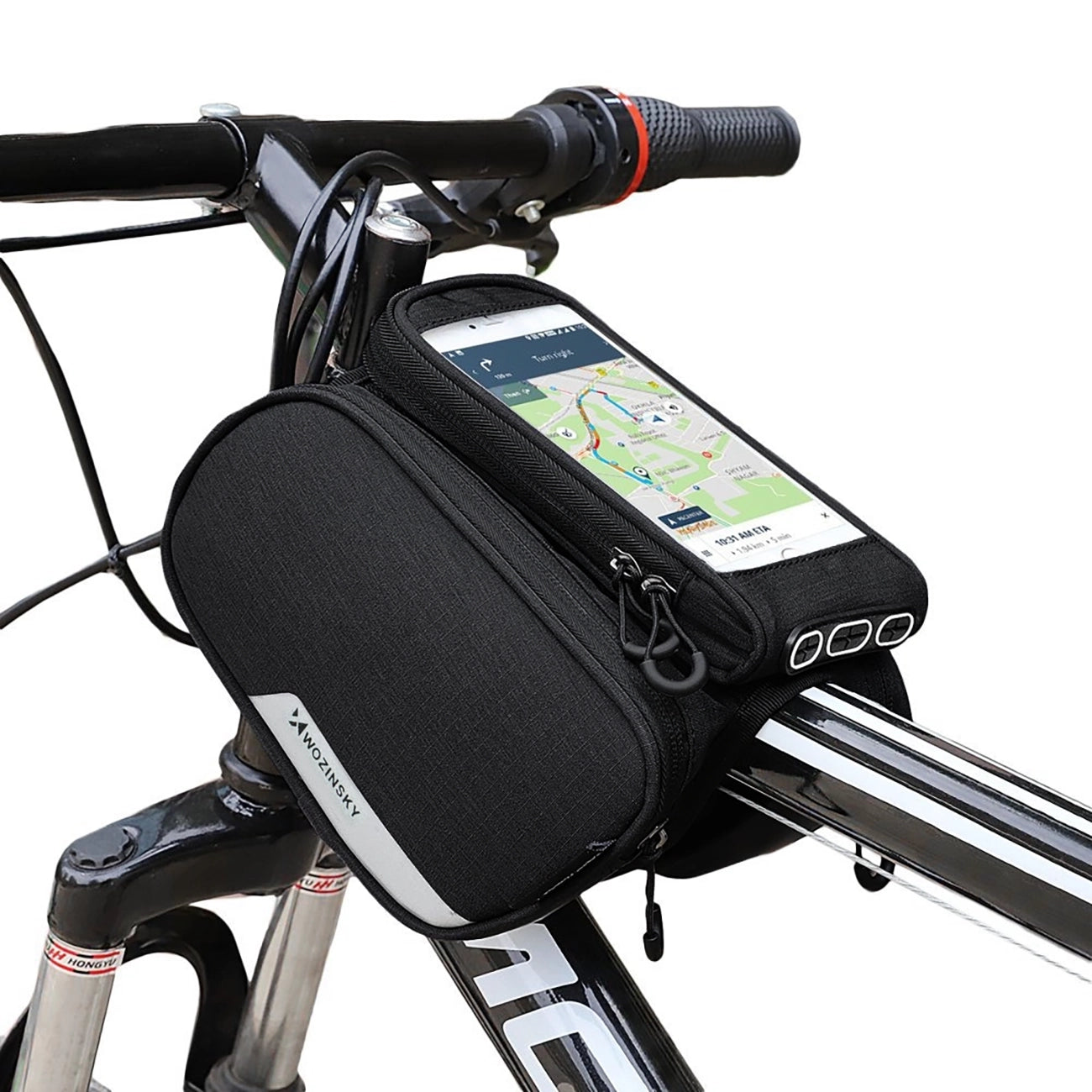Wozinsky rėmo dviračio krepšys + nuo­trau­kia­mas telefono apvalkalas iki 6,5 "1,5 l juodas (WBB7BK) -- Bicycle Bags