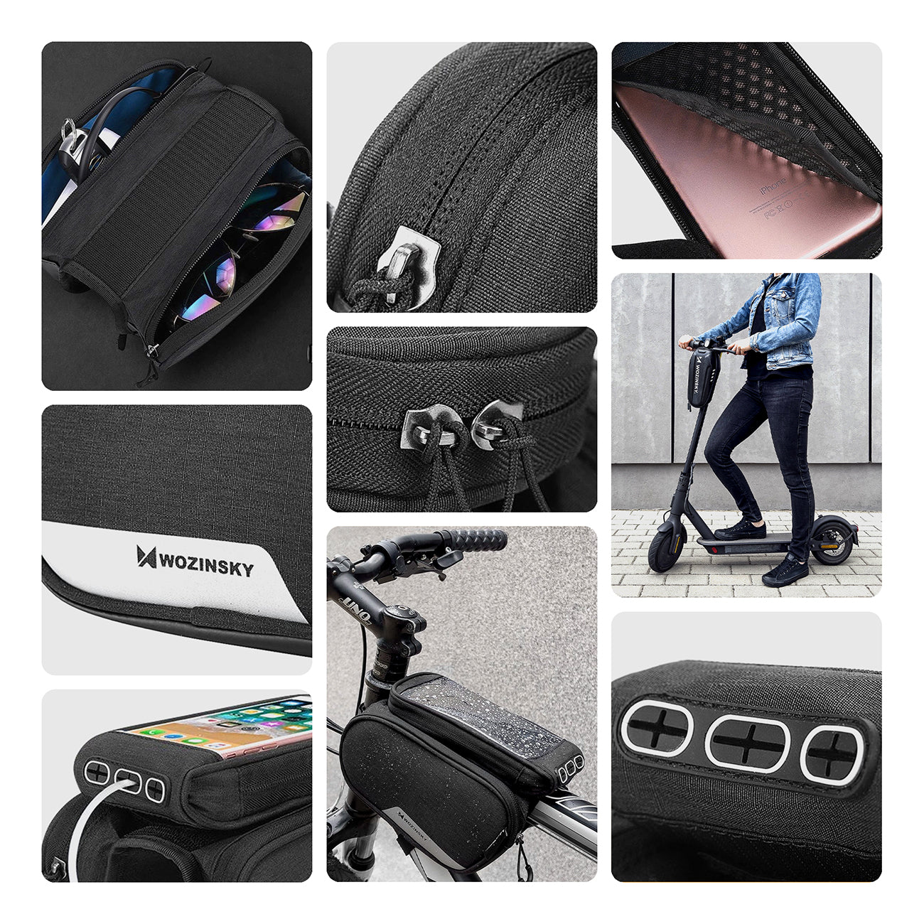 Wozinsky rėmo dviračio krepšys + nuo­trau­kia­mas telefono apvalkalas iki 6,5 "1,5 l juodas (WBB7BK) -- Bicycle Bags
