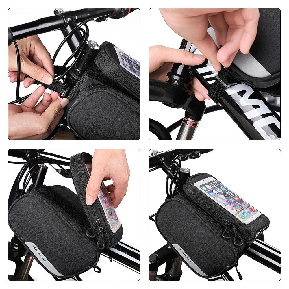 Wozinsky rėmo dviračio krepšys + nuo­trau­kia­mas telefono apvalkalas iki 6,5 "1,5 l juodas (WBB7BK) -- Bicycle Bags