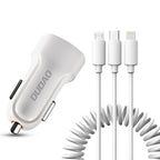 Dudao automobilinis rinkinio įkroviklis 2x USB 2.4A + USB 3in1 Lightning / Type C / micro USB laidas baltas (R7 white)