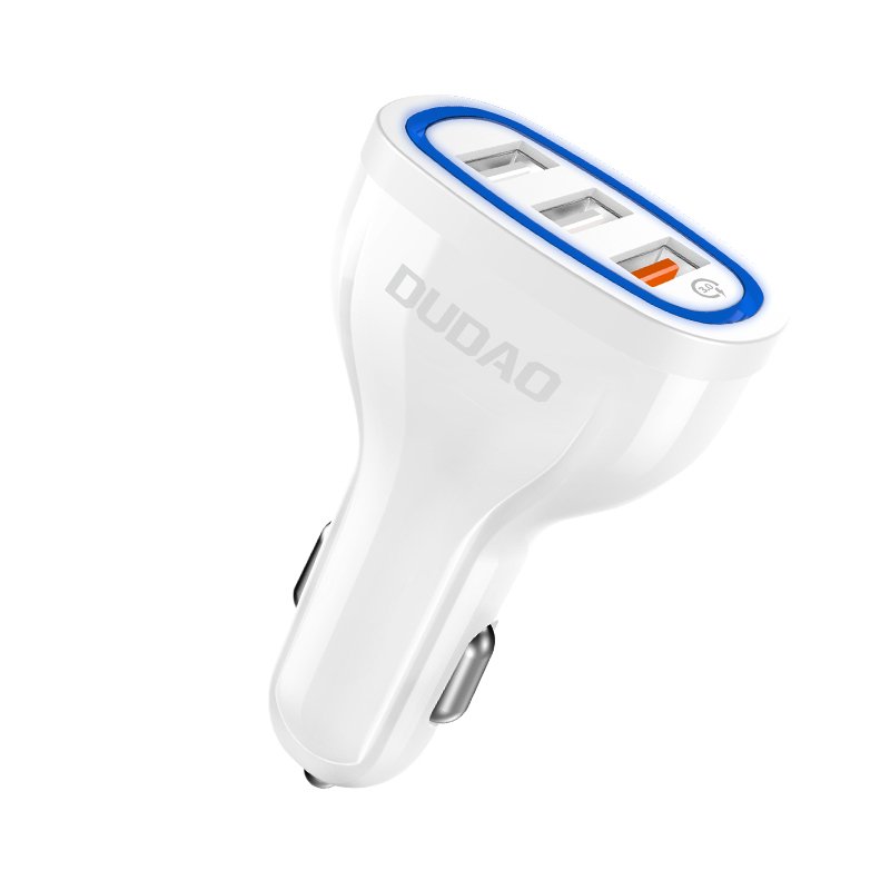 Dudao automobilinis įkroviklis quick charge Quick Charge 3.0 QC3.0 2.4A 18W 3x USB baltas (R7S white)