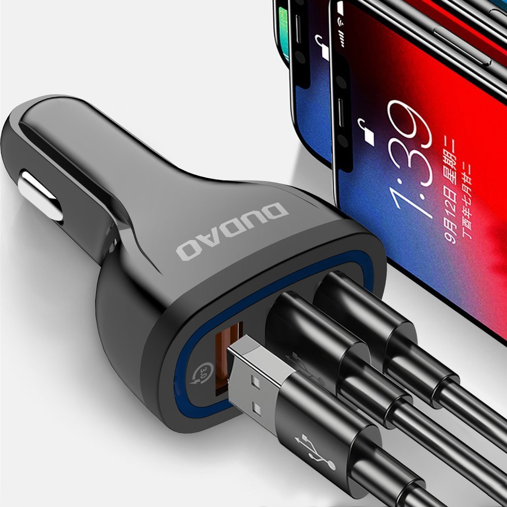 Dudao automobilinis įkroviklis quick charge Quick Charge 3.0 QC3.0 2.4A 18W 3x USB baltas (R7S white)