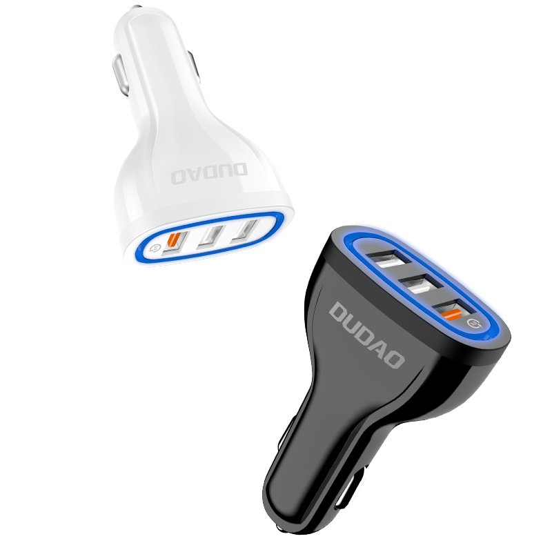 Dudao automobilinis įkroviklis quick charge Quick Charge 3.0 QC3.0 2.4A 18W 3x USB baltas (R7S white)