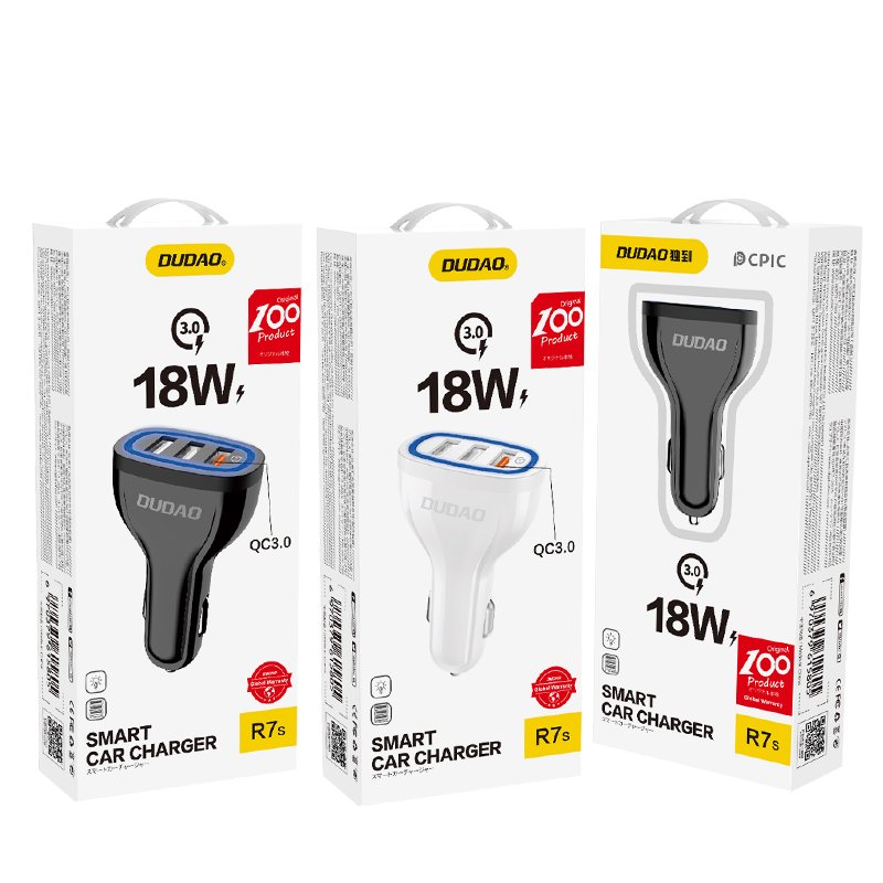 Dudao automobilinis įkroviklis quick charge Quick Charge 3.0 QC3.0 2.4A 18W 3x USB baltas (R7S white)