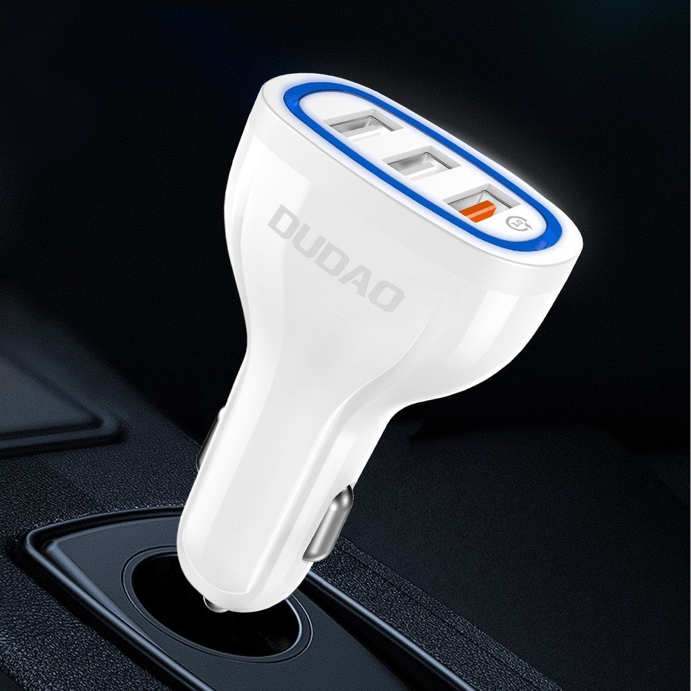 Dudao automobilinis įkroviklis quick charge Quick Charge 3.0 QC3.0 2.4A 18W 3x USB baltas (R7S white)