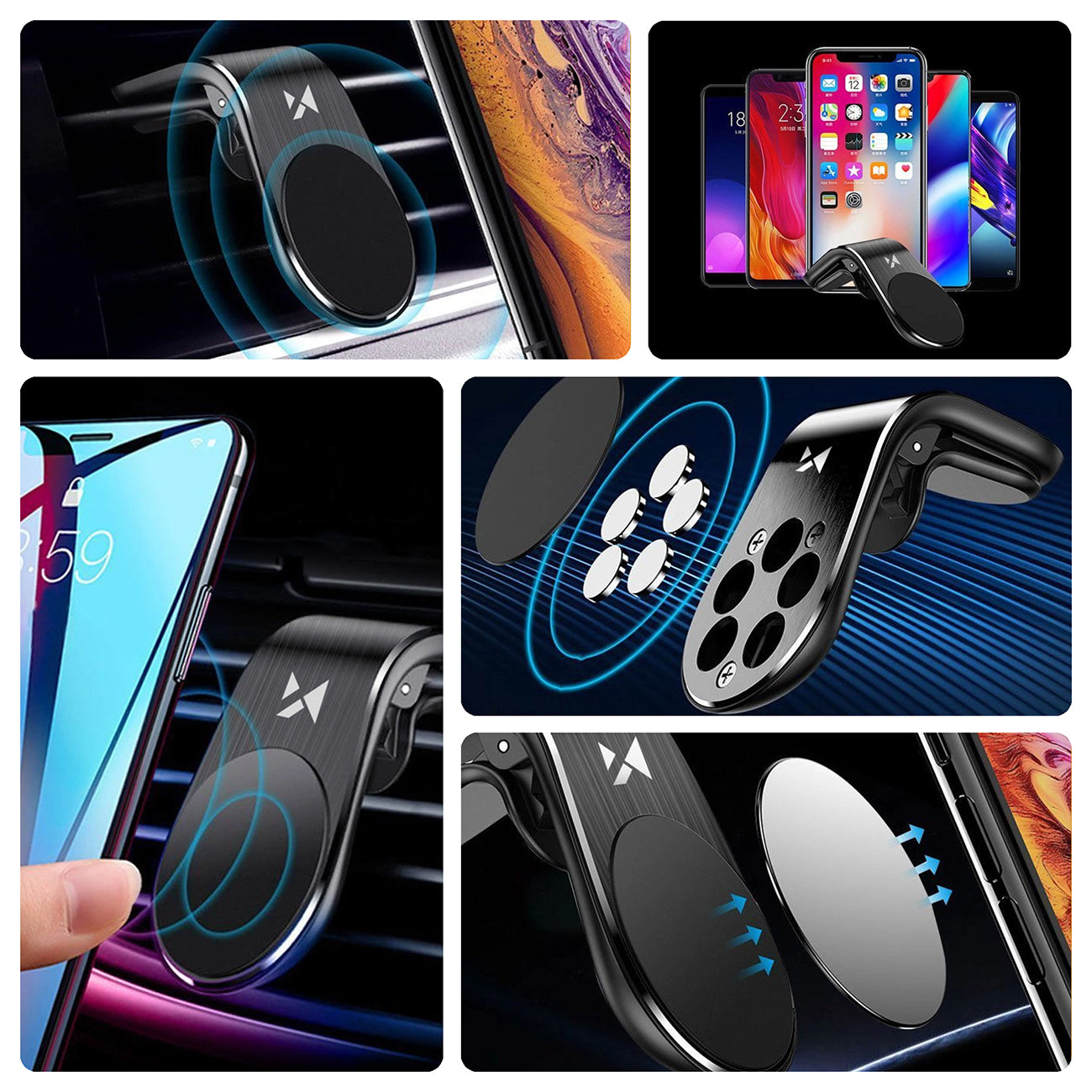 Wozinsky WCH-02 magnetinis telefono laikiklis oro ventiliacijos angai, juodas Antrasis paveikslėlis