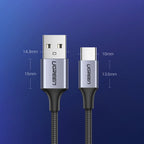 Ugreen US288 60125 USB-A / USB-C QC 3.0 3A kabelis 0,5 m - pilkas -- Cell phone cables