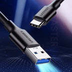Ugreen US184 20882 USB-A 3.0 / USB-C 3A kabelis 1 m - juodas -- Cell phone cables