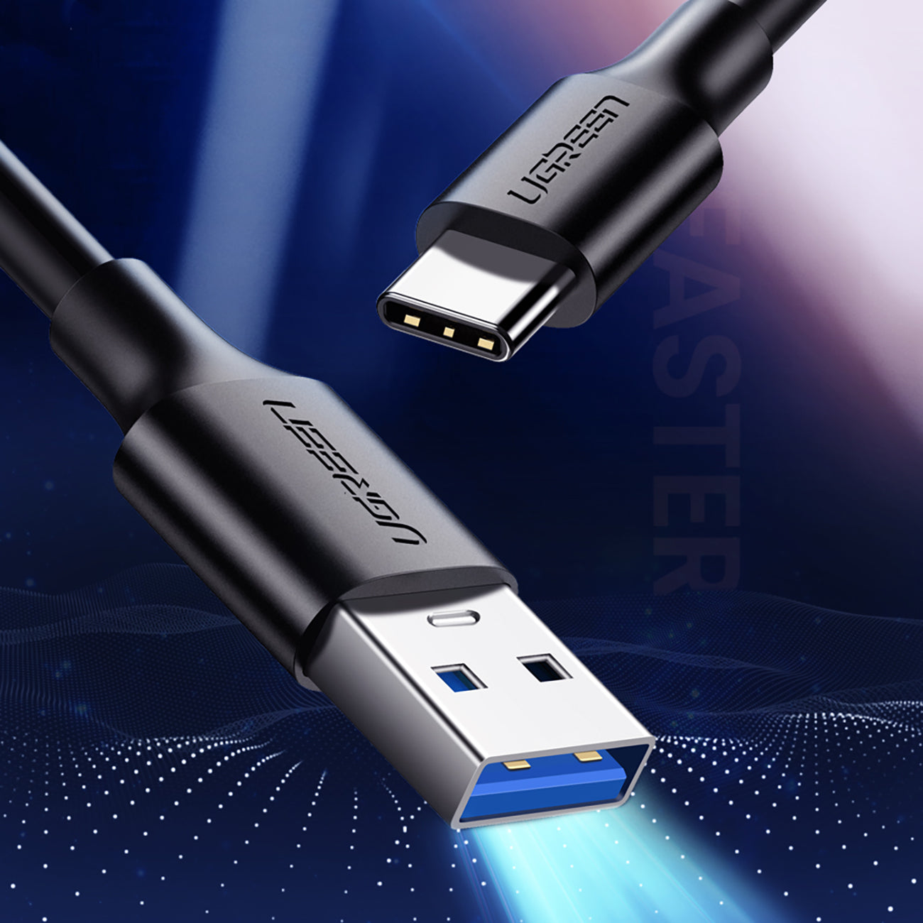 Ugreen US184 20882 USB-A 3.0 / USB-C 3A kabelis 1 m - juodas -- Cell phone cables