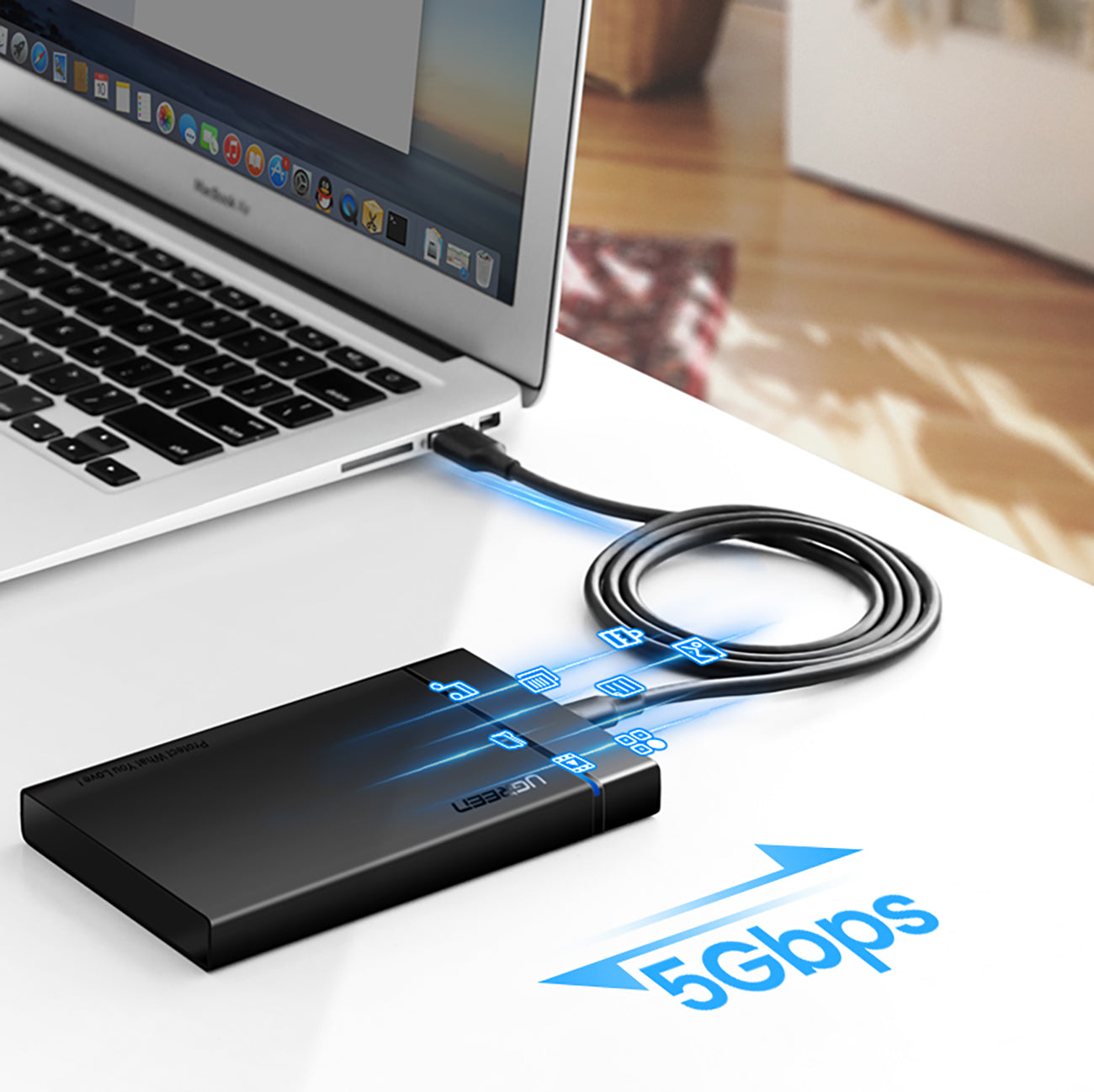 Ugreen US184 20882 USB-A 3.0 / USB-C 3A kabelis 1 m - juodas -- Cell phone cables