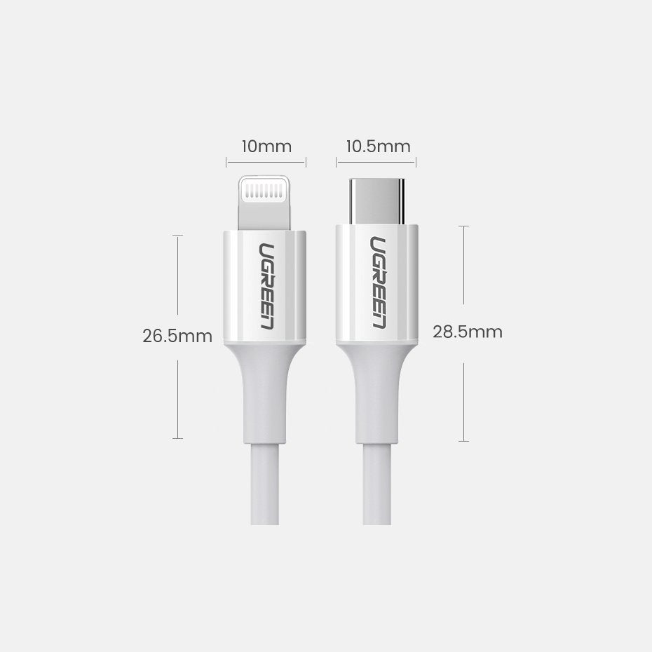 Ugreen US171 Lightning - USB-C MFi PD laidas 20W 480Mb/s 1m - baltas -- Cell phone cables