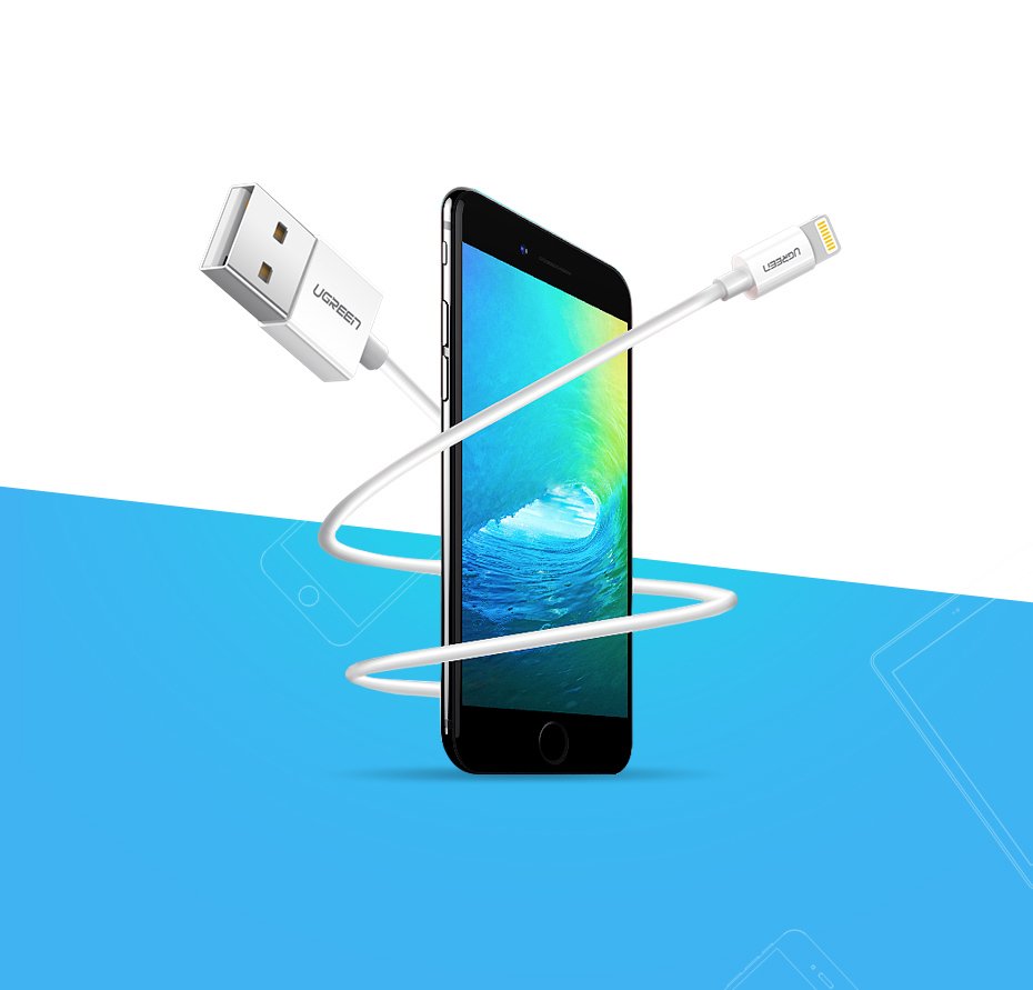 Ugreen US155 20728 USB-A / Lightning MFi 2.4A laidas 1m - baltas -- Cell phone cables