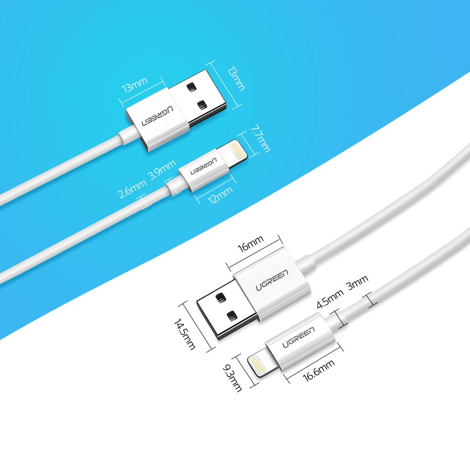 Ugreen US155 20728 USB-A / Lightning MFi 2.4A laidas 1m - baltas -- Cell phone cables