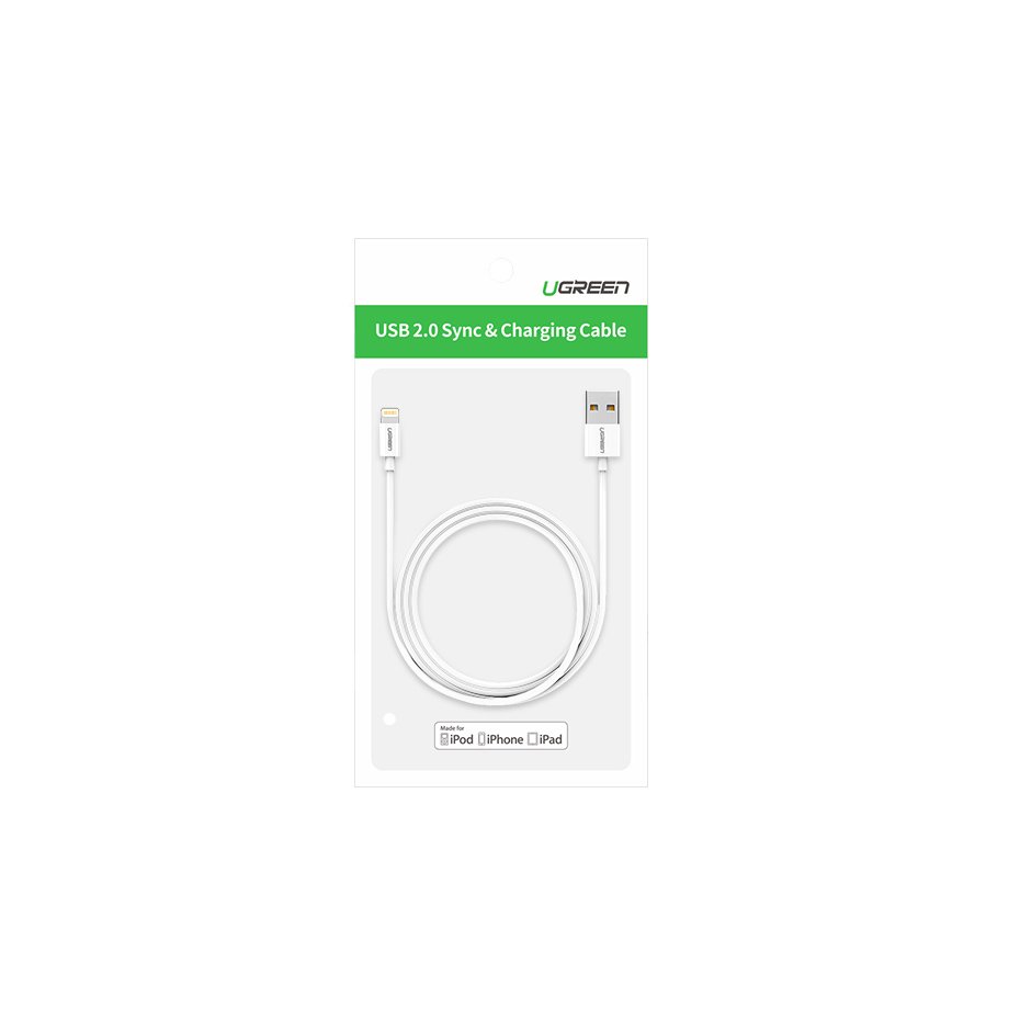 Ugreen US155 20728 USB-A / Lightning MFi 2.4A laidas 1m - baltas -- Cell phone cables